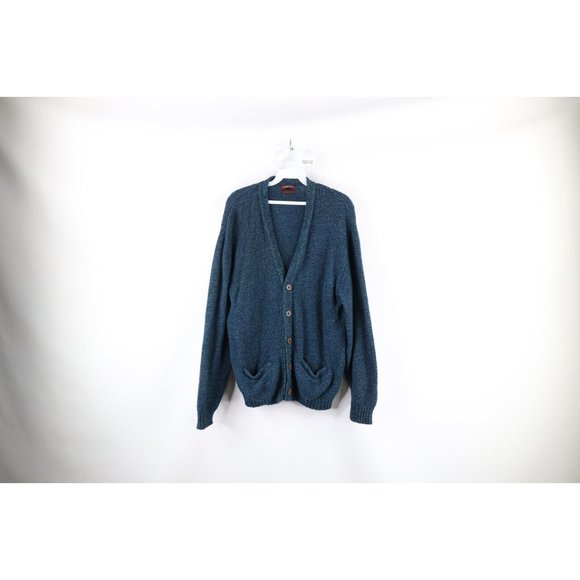 Vtg 70s Streetwear Mens Medium Shetland Wool Knit Kurt Cobain Cardigan Sweater